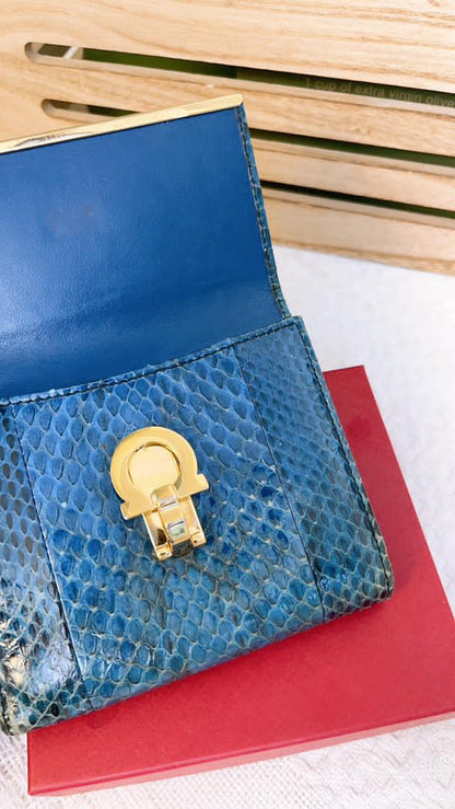 Salvatore Ferragamo Phyton Blue Flap Wallet