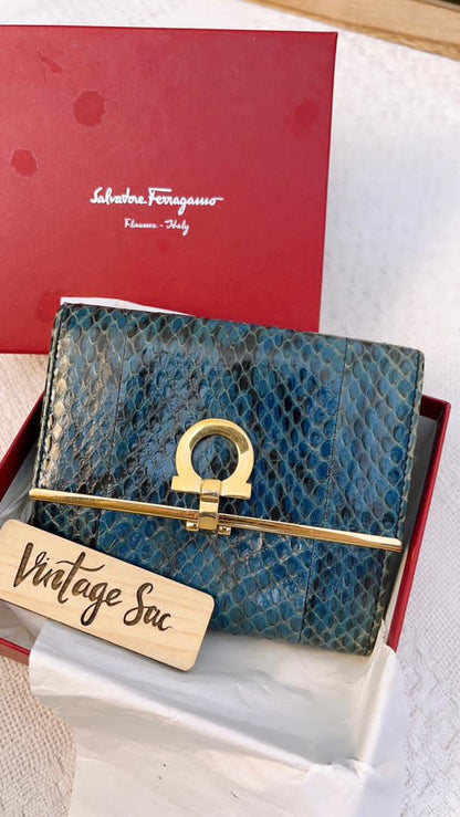 Salvatore Ferragamo Phyton Blue Flap Wallet