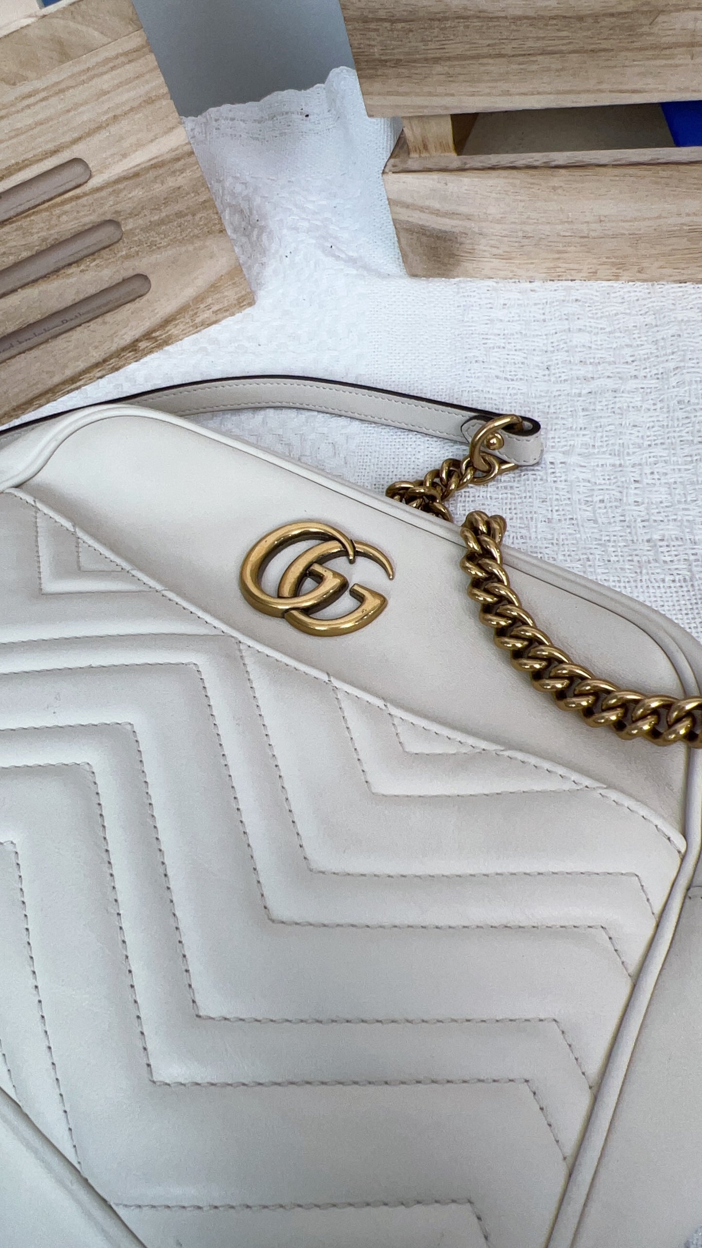 White Calfskin Medium Marmont Camera Bag GHW