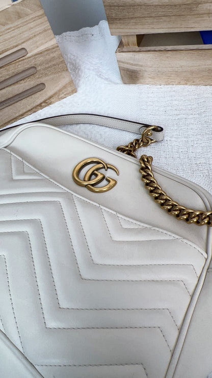 White Calfskin Medium Marmont Camera Bag GHW