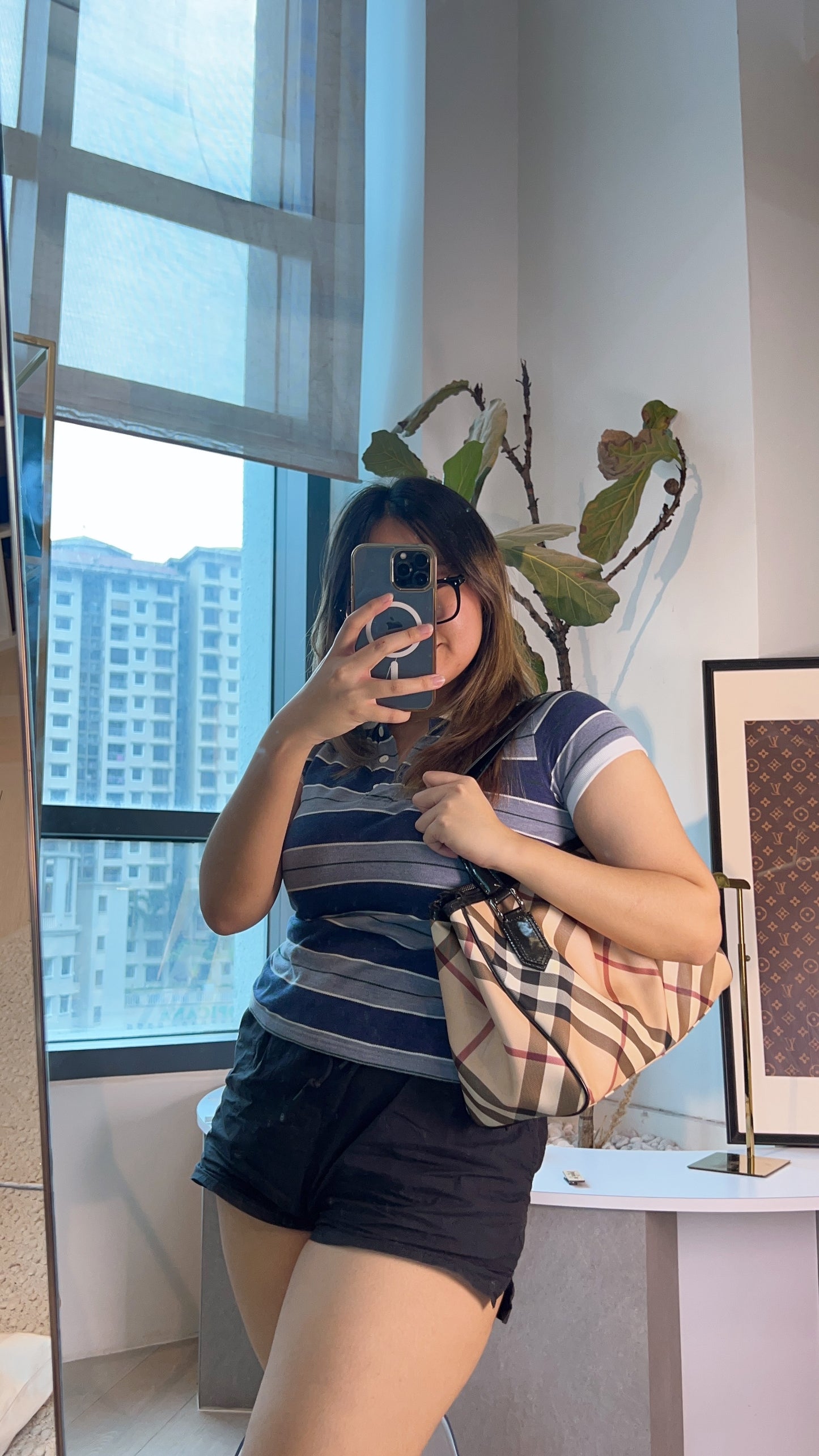 Burberry Nova Check Medium Mulberry Tote Bag