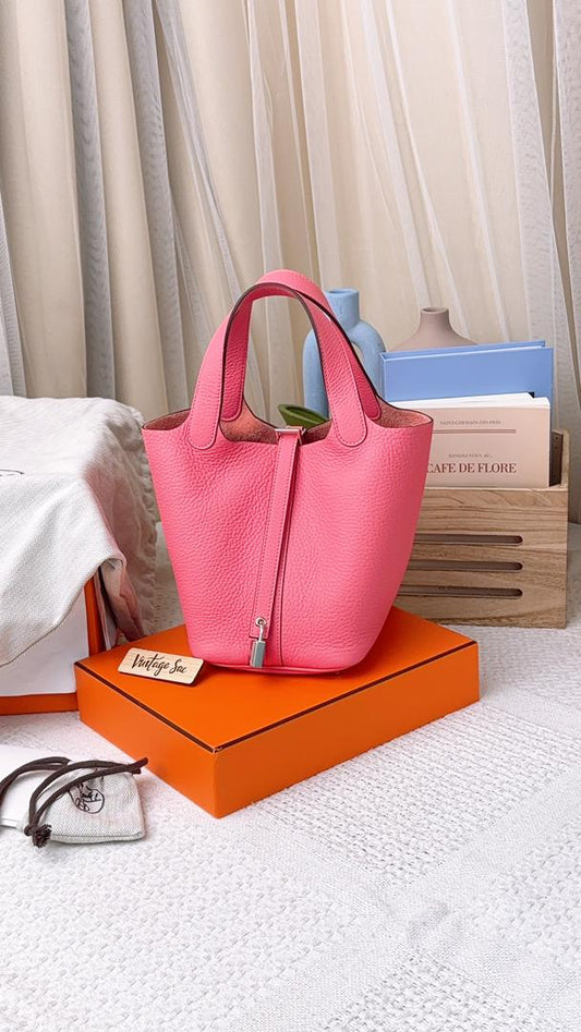 Hermes Rose Azalee Picotin 18 (PHW)