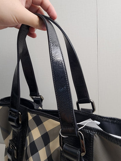 Burberry Black Nylon Beat Check Victoria Tote