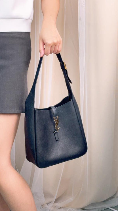 YSL Black Calfskin Small Le 5A7 Hobo (GHW)