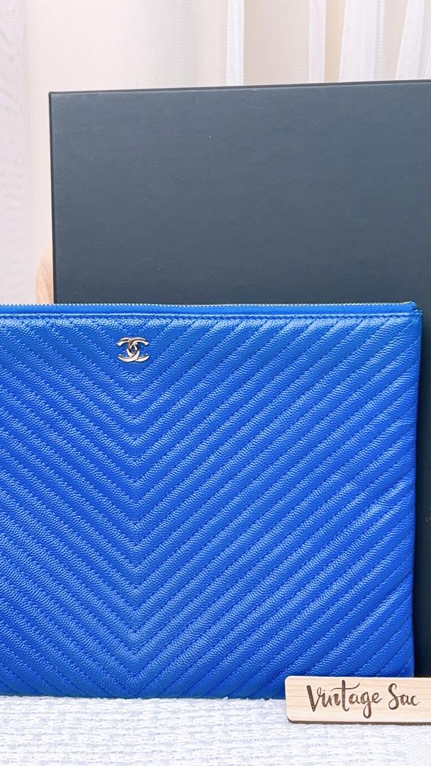 Chanel Blue Caviar Chevron Medium Ocase (SHW)