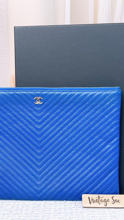 Chanel Blue Caviar Chevron Medium Ocase (SHW)