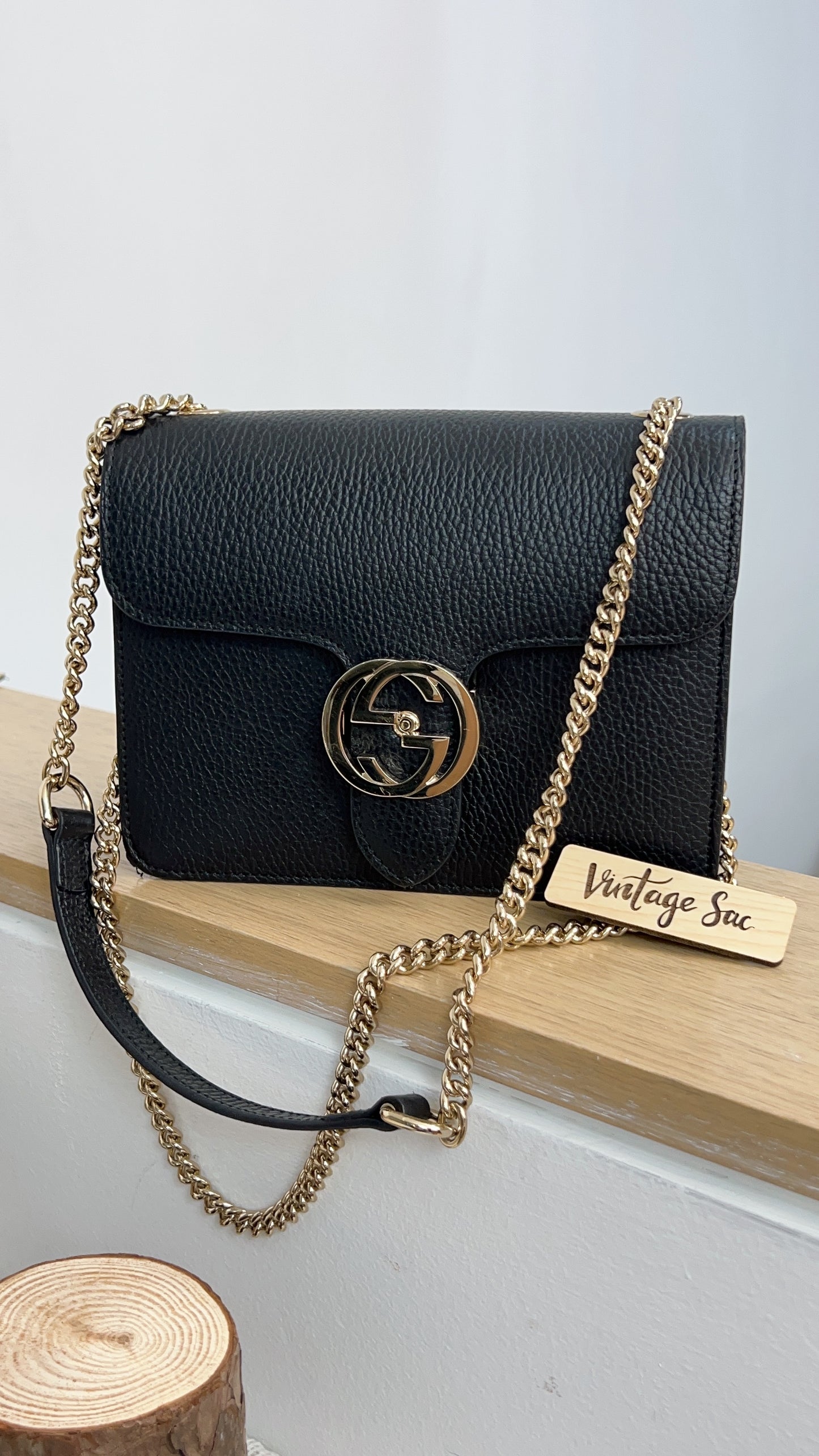 Gucci Black Interlocking Chain Bag GHW