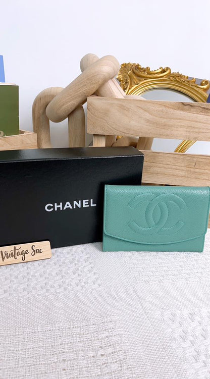 Chanel Green Caviar Vintage Small Flap Wallet
