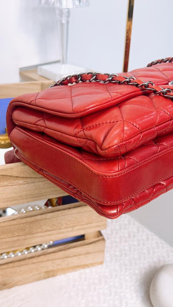 Chanel Red Lambskin Jumbo Accordin Flap (Shw)