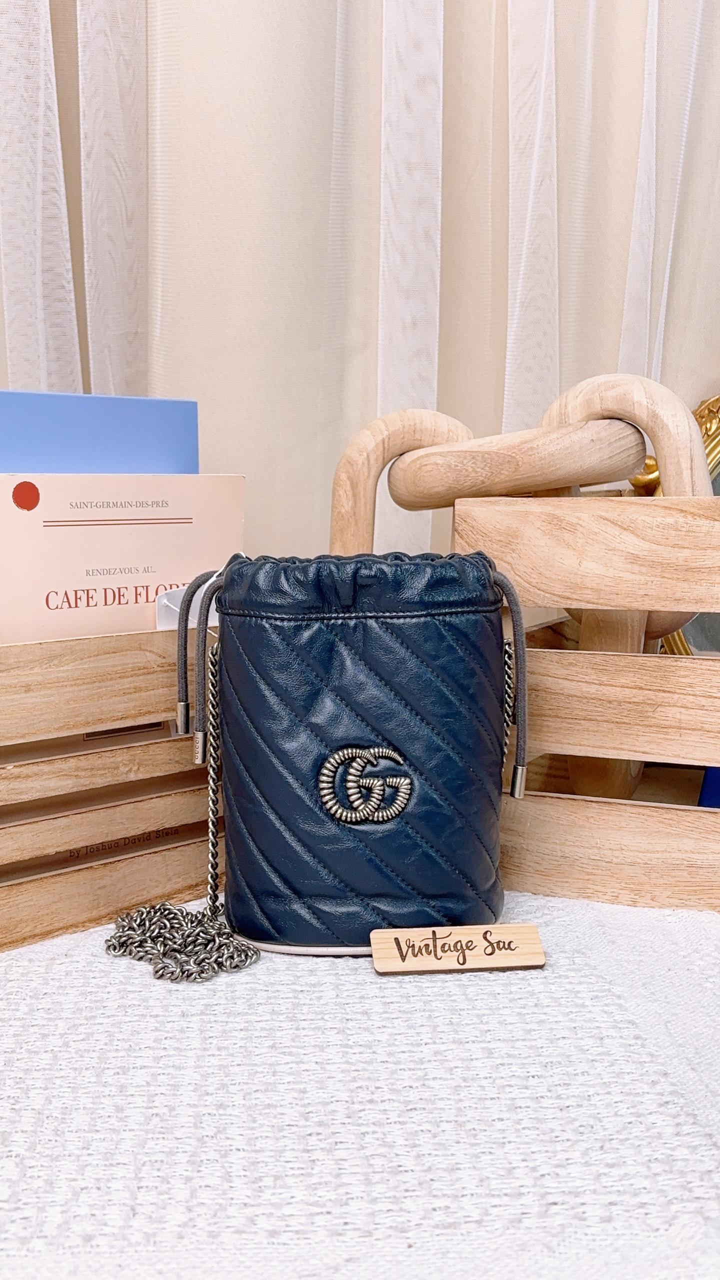 Gucci Navy Marmont Bucket Chain Bag