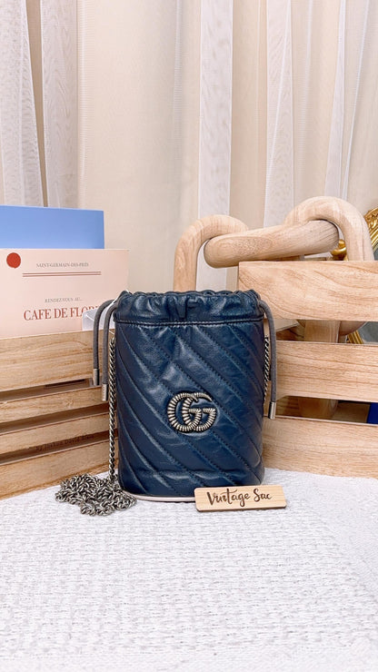 Gucci Navy Marmont Bucket Chain Bag