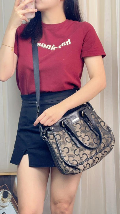 Celine Brown Canvas Vintage C Carriage Handbag