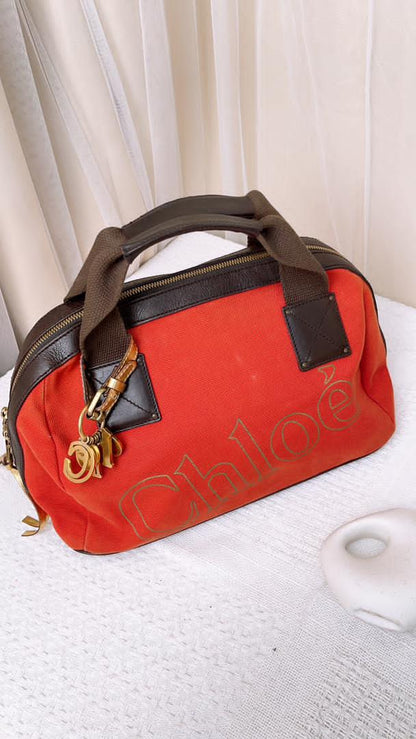 Chloe Canvas Red Bowling Tote