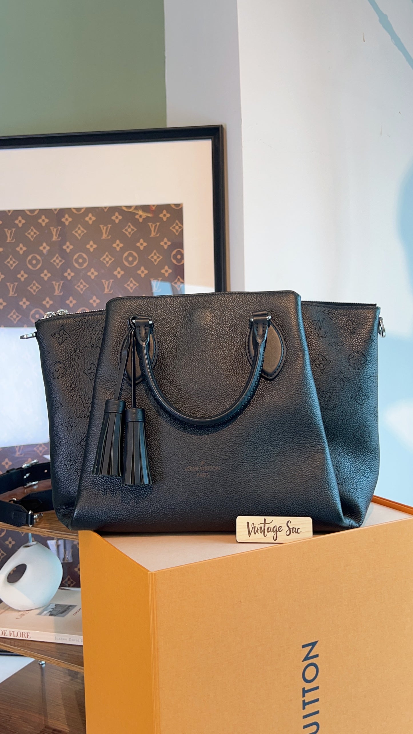 LV Black Mahina Leather Haumea Shoulder Bag