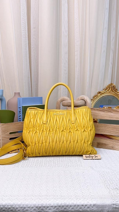 Miu Miu Yellow Matelasse Handle 2-Way Tote