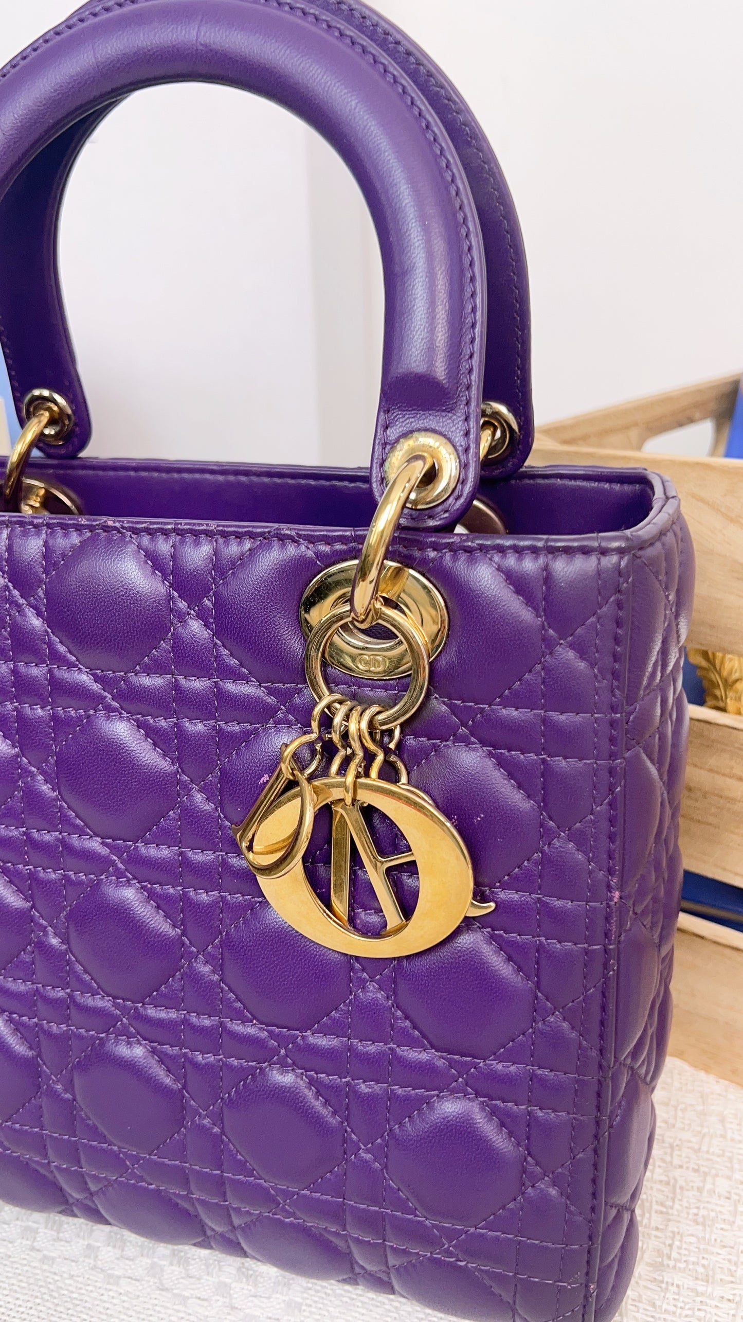 Dior Purple Lambskin Medium Lady Dior