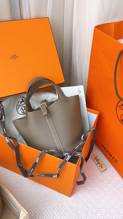 Hermes Etoupe Picotin 18 (GHW)