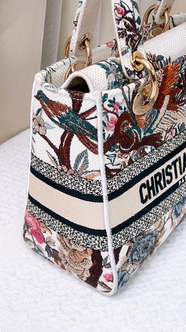 Dior Beige Embroidered Jardin d’hiver Medium D-Lite Bag (Ghw)