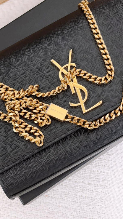 YSL Black Grain de Poudre Medium Kate (GHW)