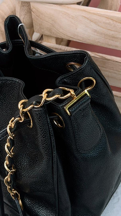 Chanel Black Caviar Vintage Drawstring Bucket Bag (GHW)