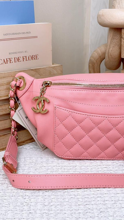 Chanel Pink Lambskin Pocket Quilted Bumbag (LGHW)