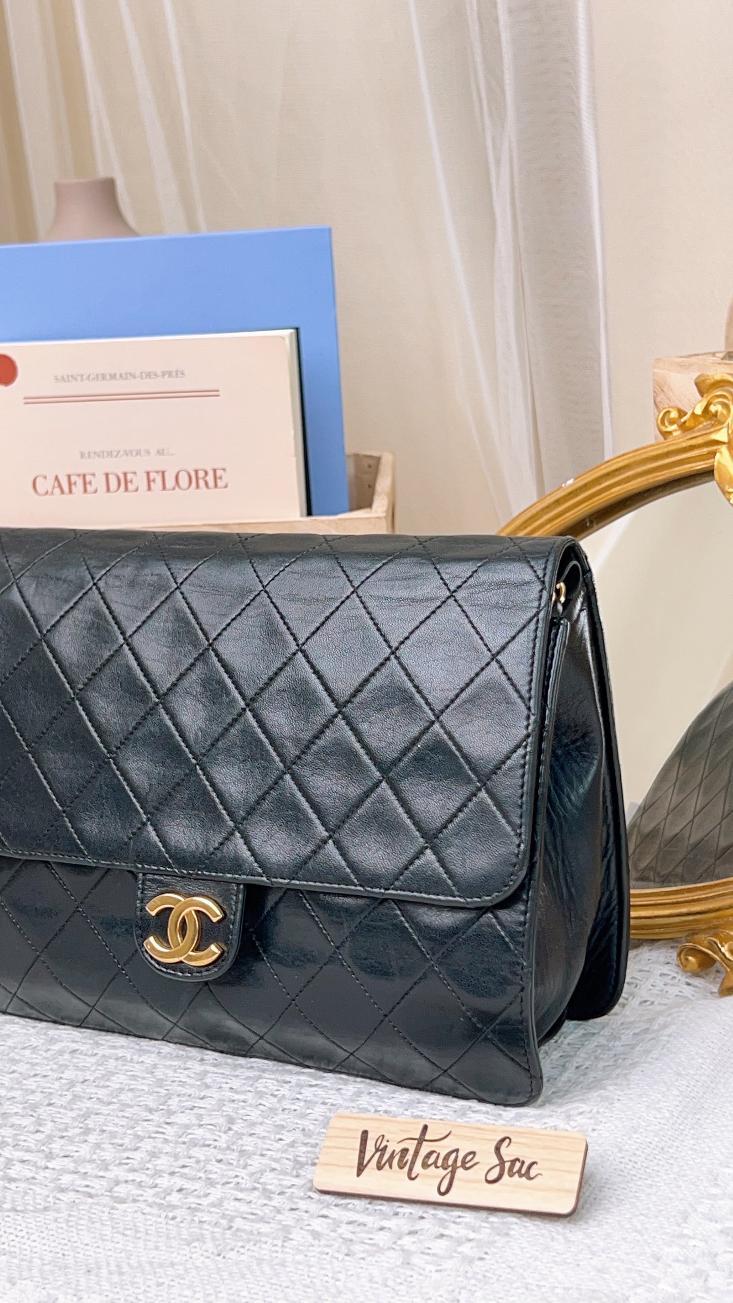 Chanel Black Vintage Button Flap (GHW)