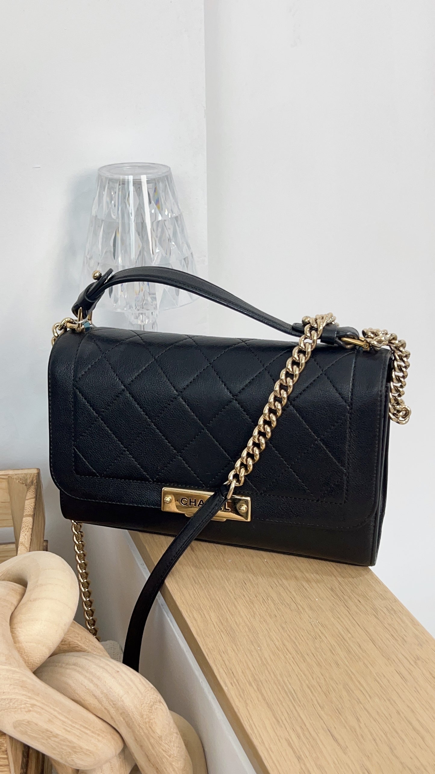 Chanel Black Calfskin Click Label Top Handle GHW