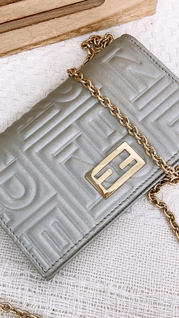 Fendi Silver Metallic Nappa Logo Embossed WOC (GHW)