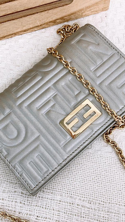 Fendi Silver Metallic Nappa Logo Embossed WOC (GHW)