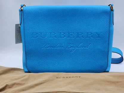 Burberry Blue Grain Calfskin Large Burleigh Messenger Bag