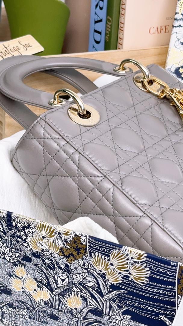 Dior Grey Lambskin Small Lady D (GHW)