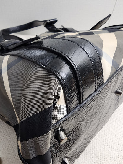 Burberry Black Nylon Beat Check Victoria Tote