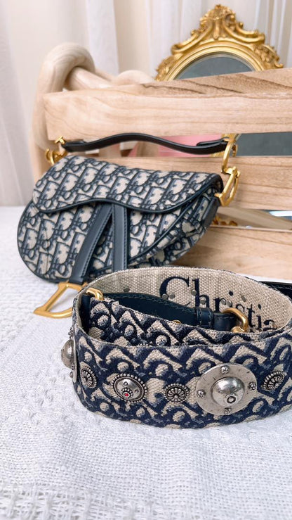 Dior Navy Oblique Mini Saddle With Strap