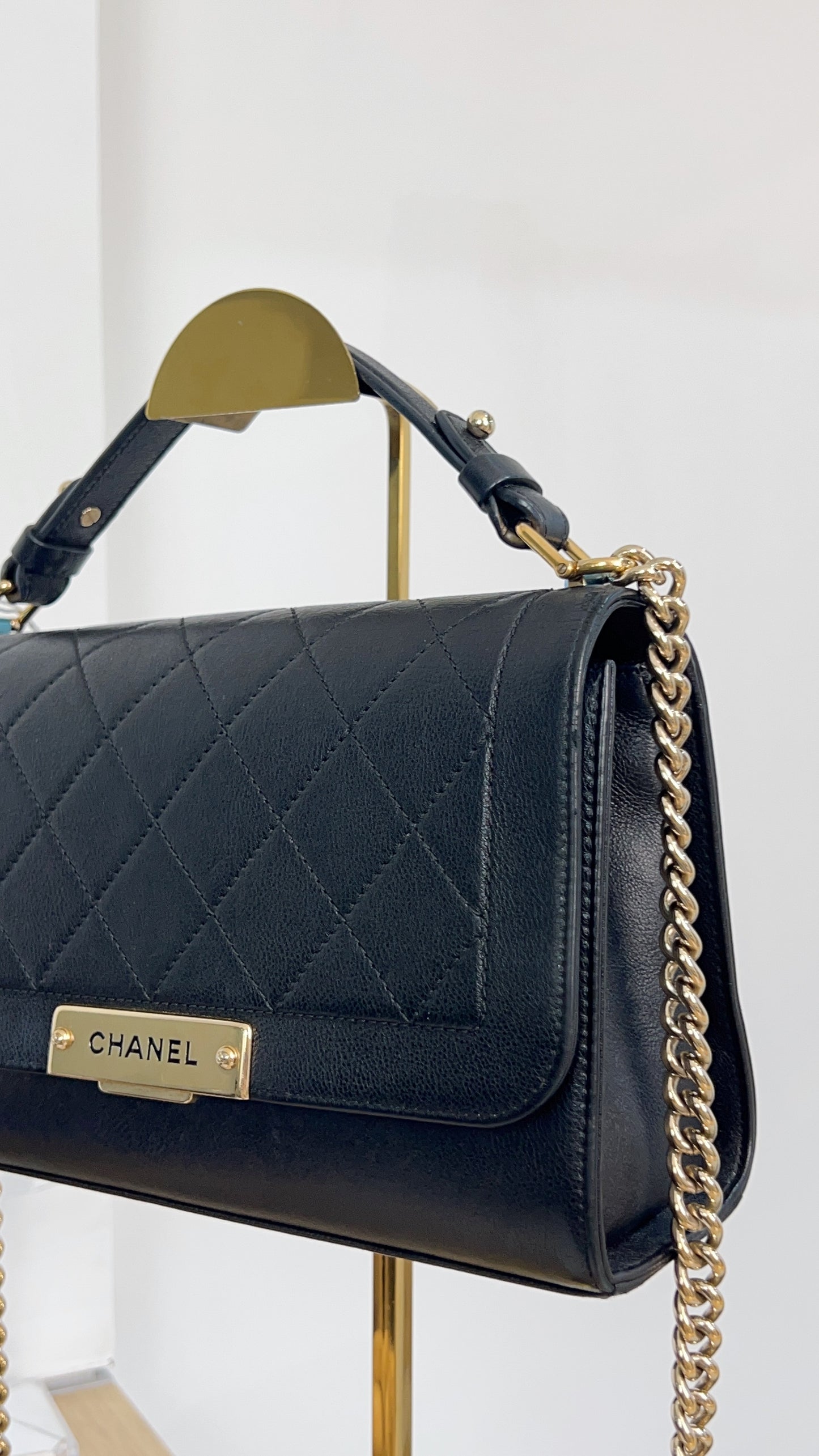 Chanel Black Calfskin Click Label Top Handle GHW