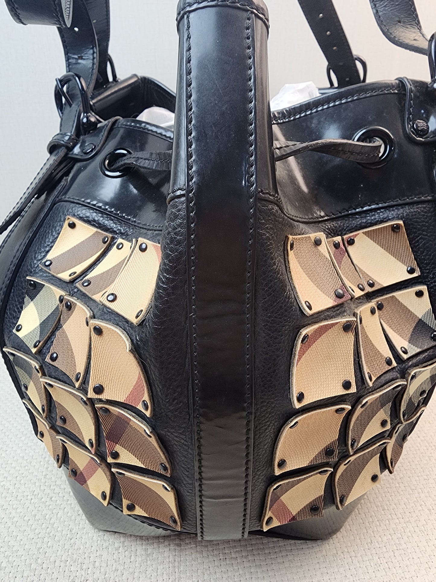 Burberry Nova Check Studded Warrior Armour Hobo Bag