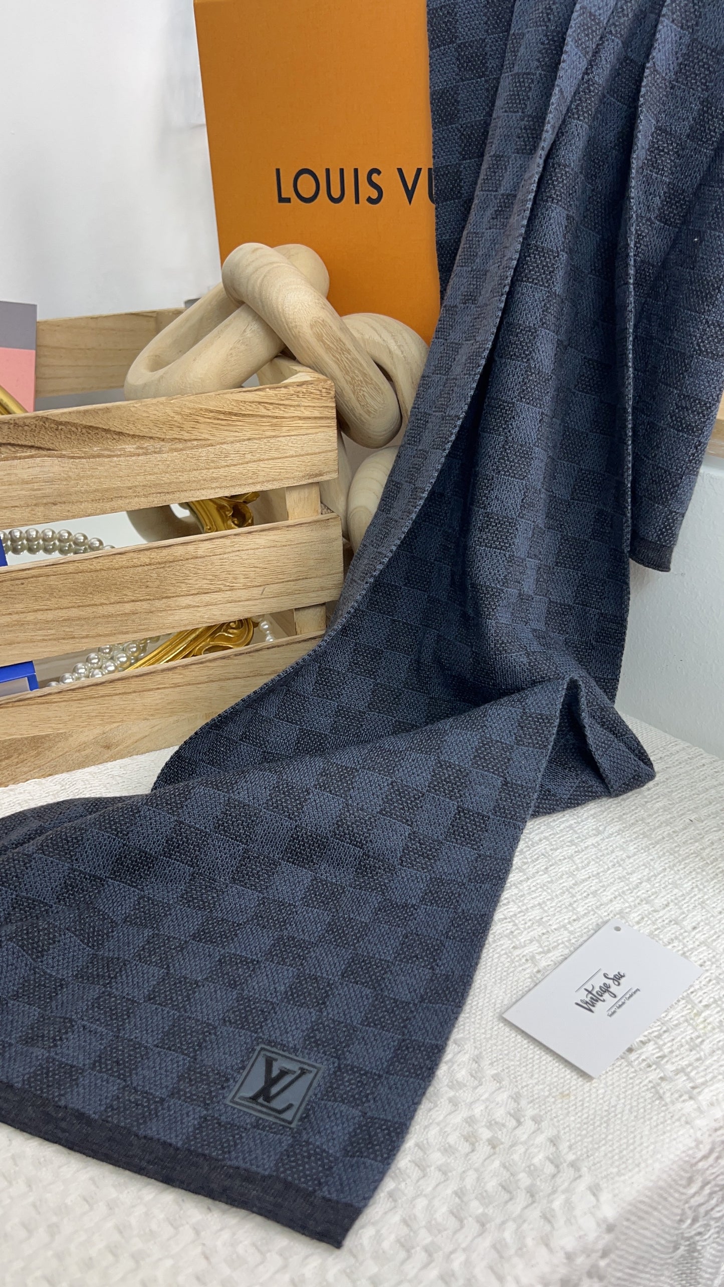 LV Damier Ebene Cabatt Wool Scarf