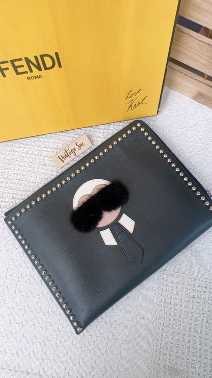 Fendi Black Karlito Clutch Studs