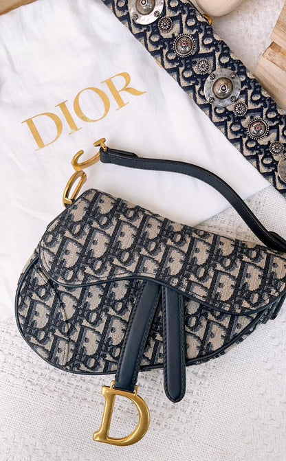 Dior Navy Oblique Mini Saddle With Strap