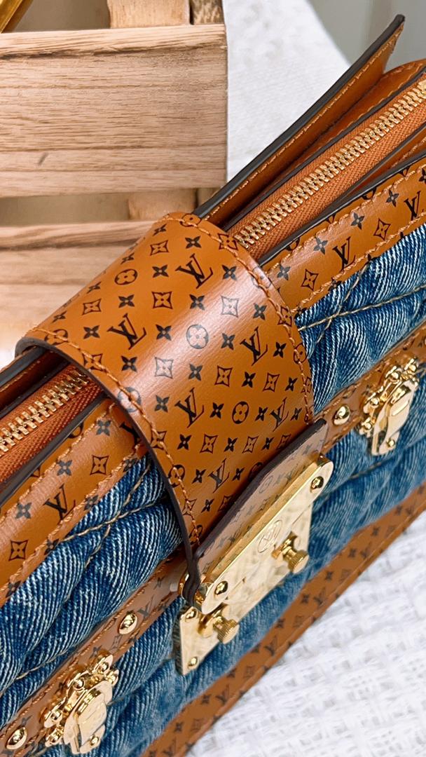 LV Denim Malletage Trunk Clutch w Chain
