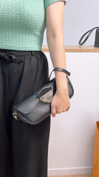 LV Black Epi Montaigne Clutch with Strap