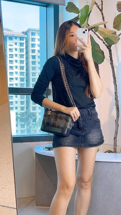 Chanel Dark Grey Tweed Small Gabrielle Hobo