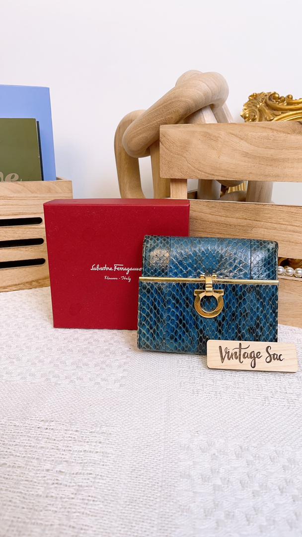 Salvatore Ferragamo Phyton Blue Flap Wallet