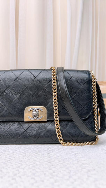Chanel Black Calfskin Straight Lines Flap Bag