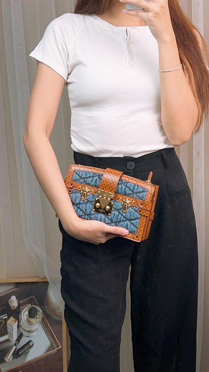 LV Denim Malletage Trunk Clutch w Chain