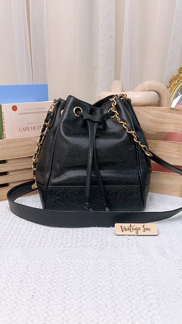 Chanel Black Caviar Vintage Drawstring Bucket Bag (GHW)