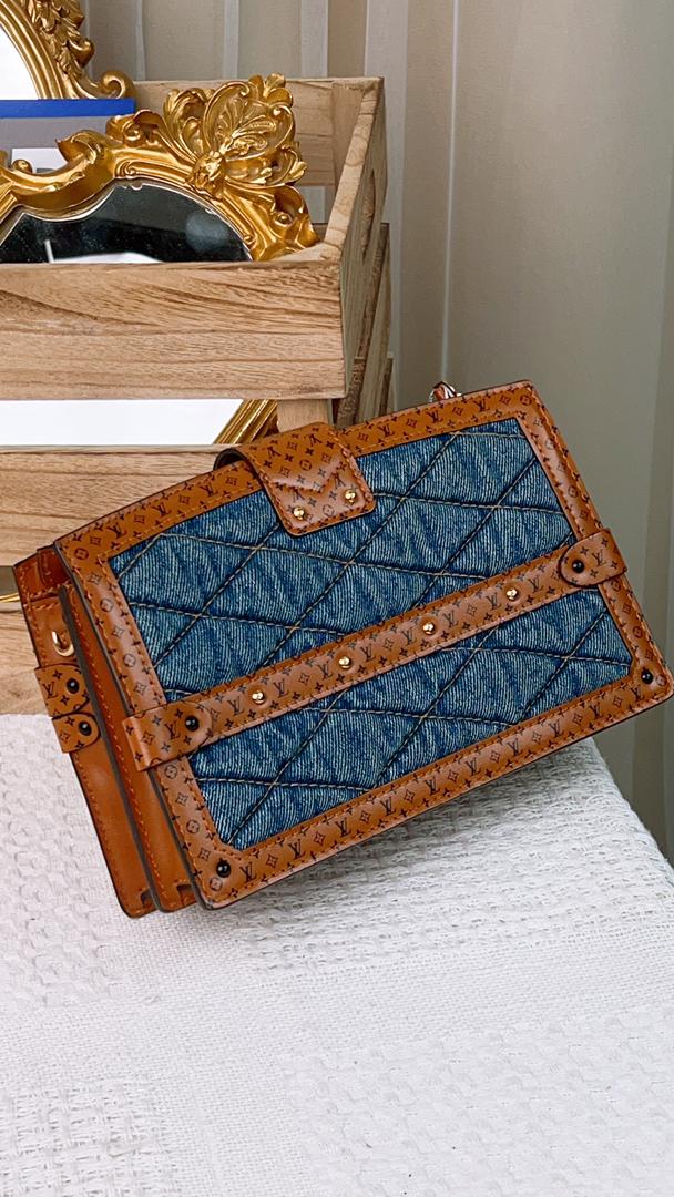 LV Denim Malletage Trunk Clutch w Chain