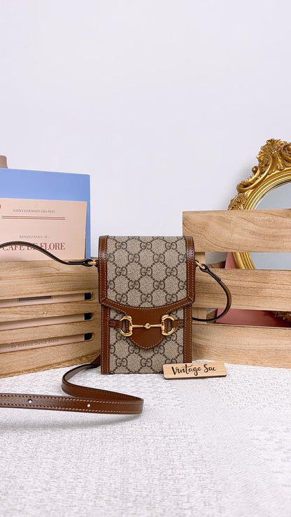 Gucci Brown Supreme Vertical Horsebit 1955 Bag