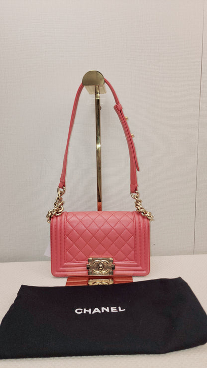 Chanel Pink Calfskin Small Boy Flap (GHW)