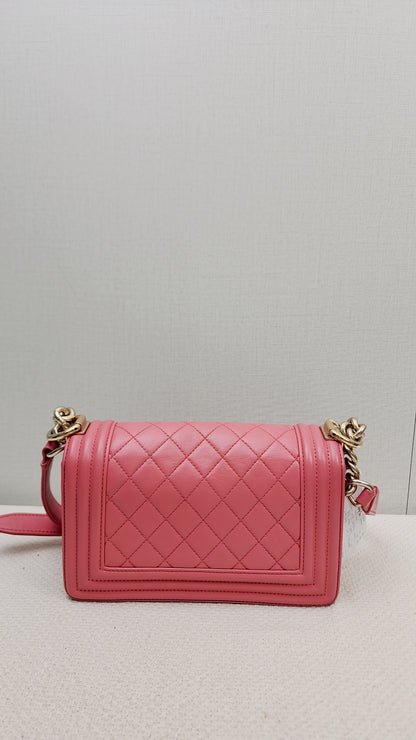 Chanel Pink Calfskin Small Boy Flap (GHW)