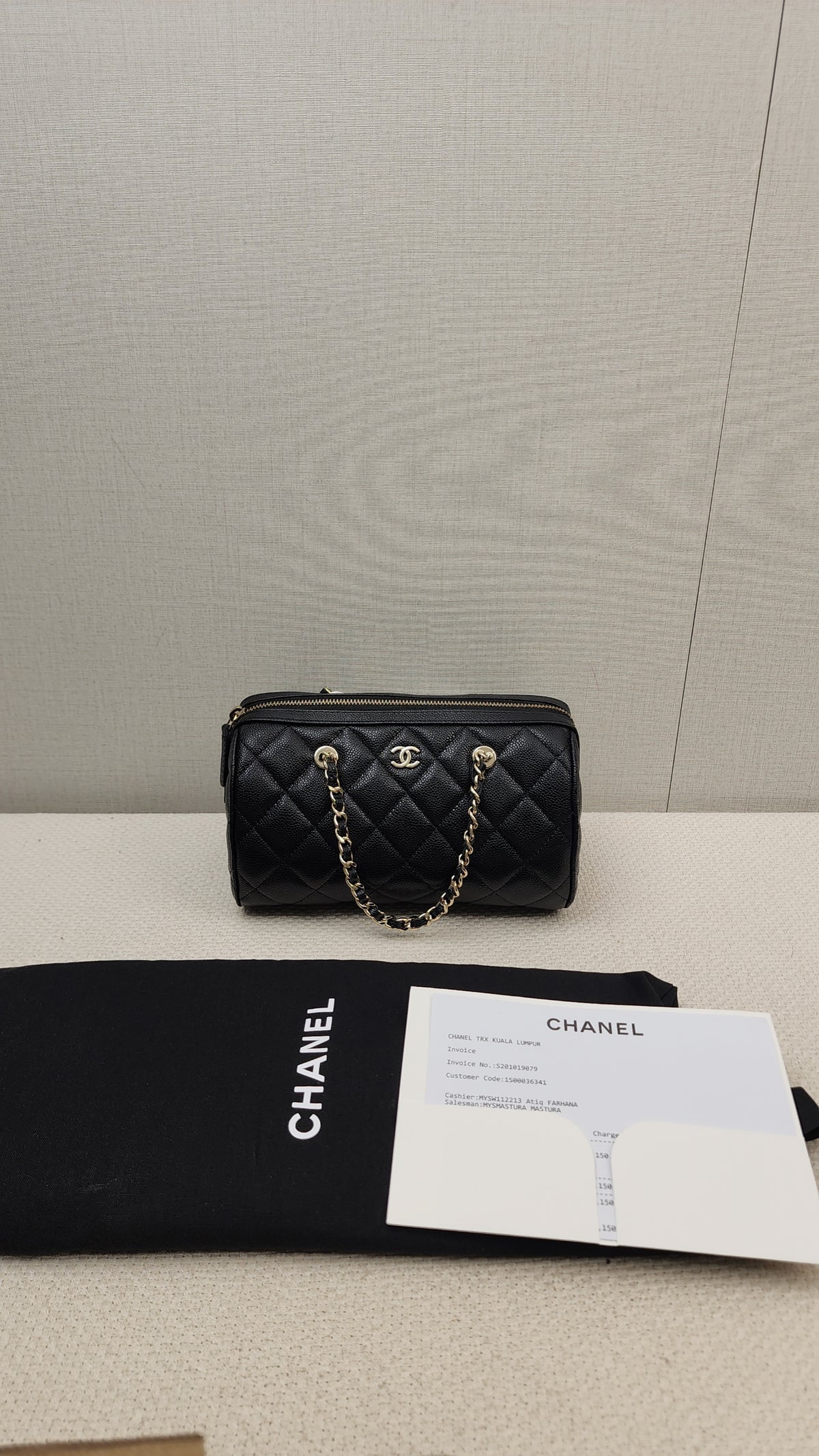 Chanel Black Caviar 25P Bowling Bag (GHW)